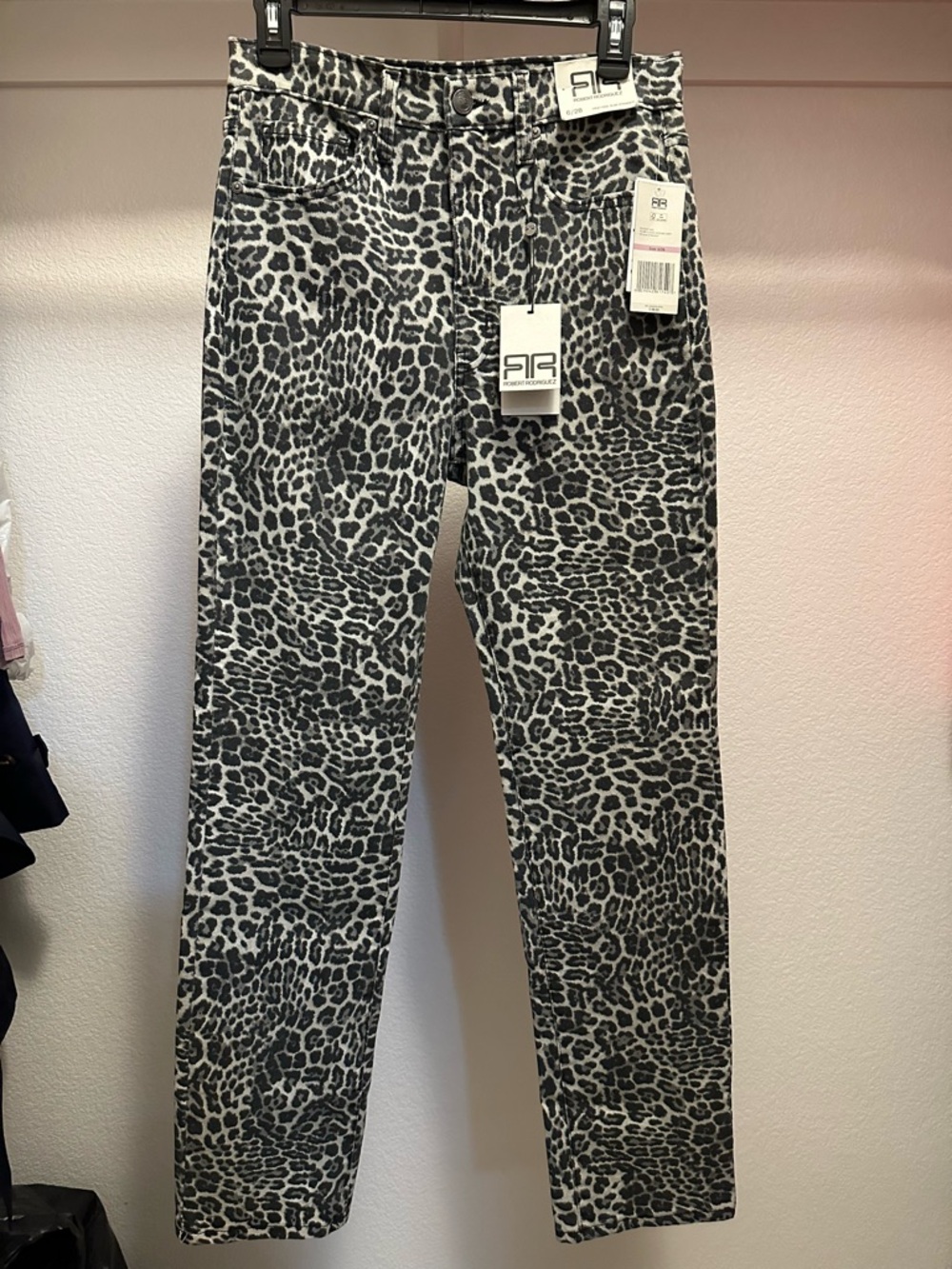 Robert Rodriguez Black & White Leopard-Print High-Rise Jeans